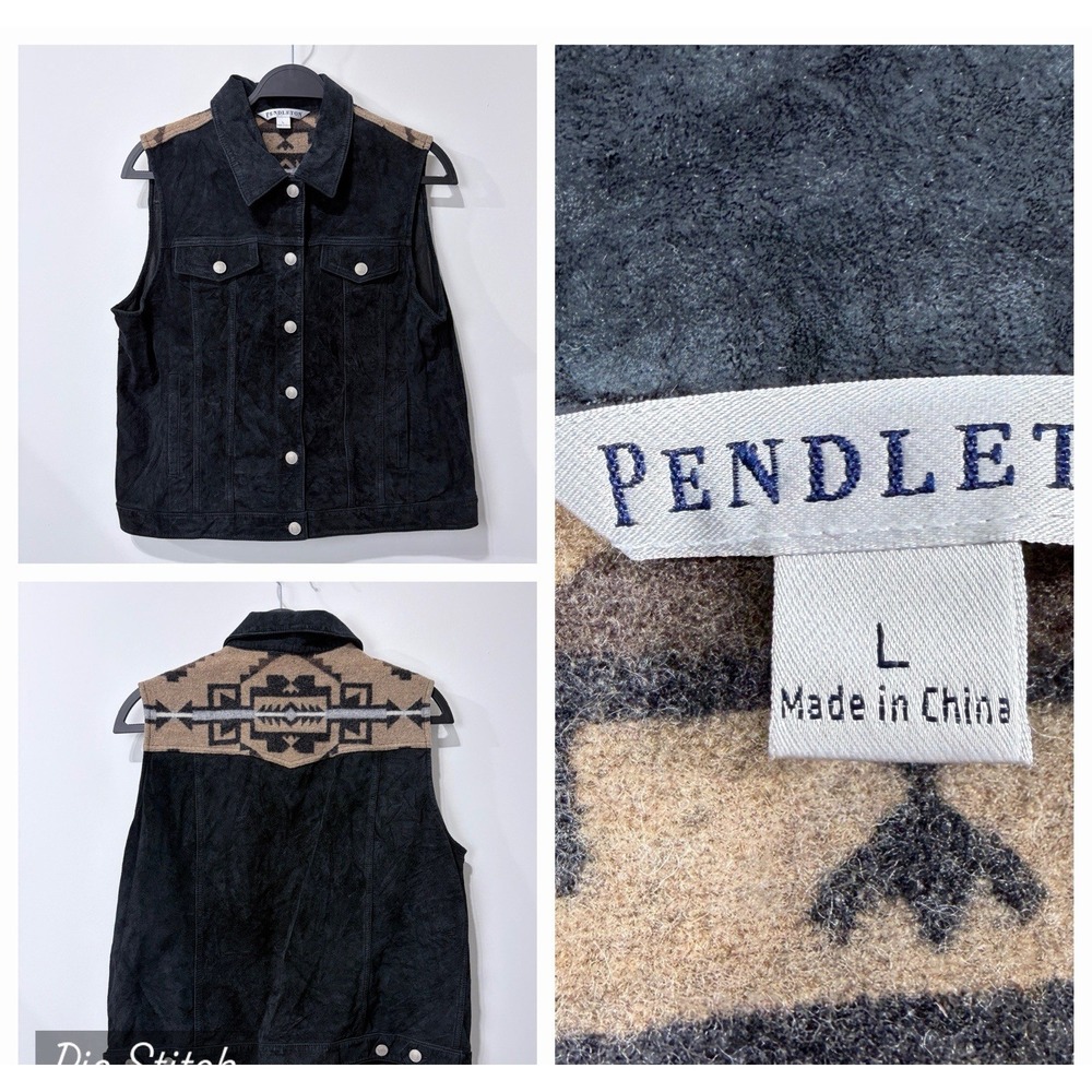 Vintage Pendleton Leather Suede Wool Women's Large Southwestern Vest Cowgirl